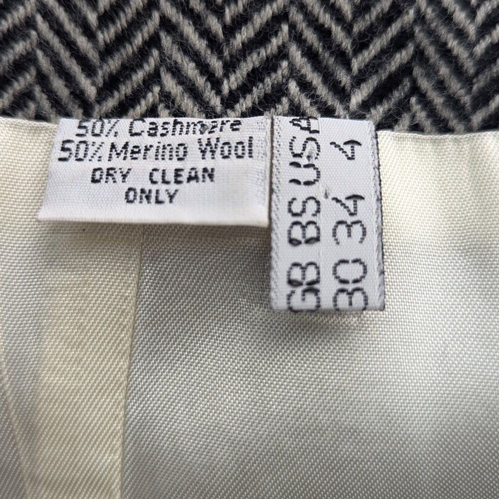 Vintage 80s Cashmere Wool Herringbone Puff Shoulder Cropped Jacket Sz 4 - Picture 7 of 15